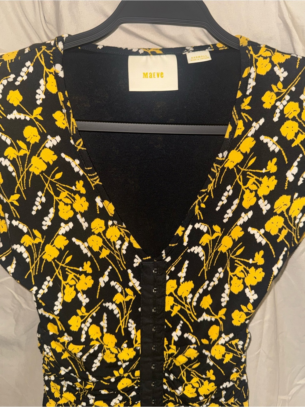 Maeve Black Dress with Yellow & White Floral Print